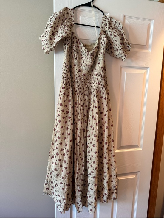 Free People Dresses & Skirts - Free People Cream Midi Dress with Burgundy Floral Print